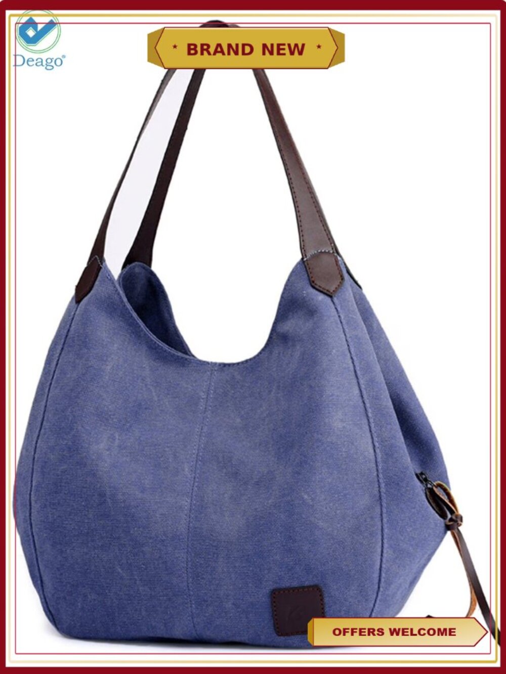 Deago Multi-Pocket Cotton Canvas Handbag Tote Shoulder Bag Travel Satchel